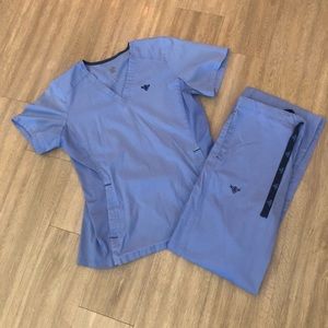 Med Couture Light Blue Scrubs Top: S, Bottoms: XS